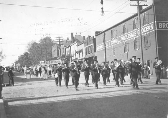 Golden Jubliee Parade, band, 1916, downtown Lexington