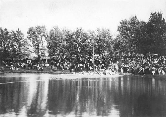 Student Tug-of-War at Clifton Pond, competition between freshman and sophomore classes, activity began in 1913 during Commencement festivities, 1916