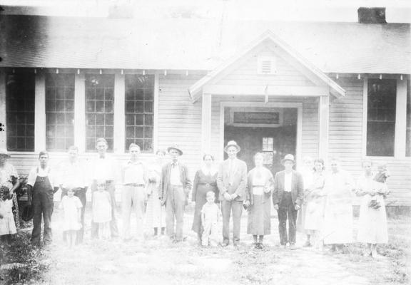Group of people standing in front of Community Center in Letcher County, Kentucky