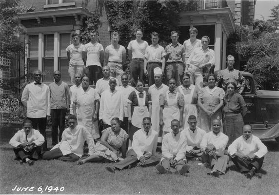 Senior Breakfast Alumni Tea, African American servers in the first two rows and yard workers, June 6, 1940