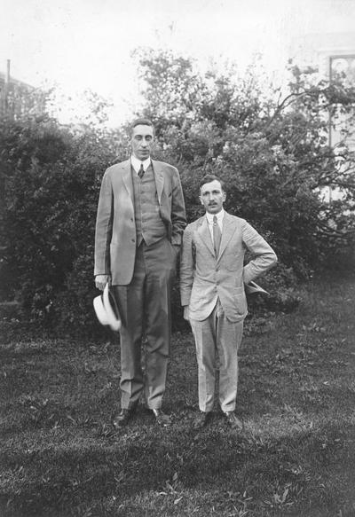 Nollau, Louis E., right, Professor of Engineering, 1907 - 1952, prime Photographer of the F Series, Nitrate Series and Flexible Negatives and Prints Series Photographic Collections located in University Archives, Joe Picker, Professor Engineering, left, Photographer, Unknown