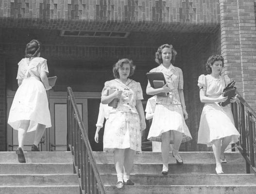 Women students in front of Funkhouser Building