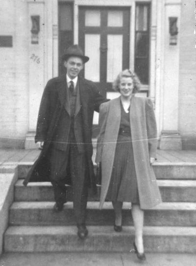 Couple walking down steps, page 30, 1939 