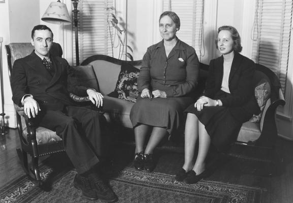 Alma Magna Mater members, Walter Flippin, Honorary Fraternity President, Frances Jewell McVey and Susan Jackson, club Vice President, 1943