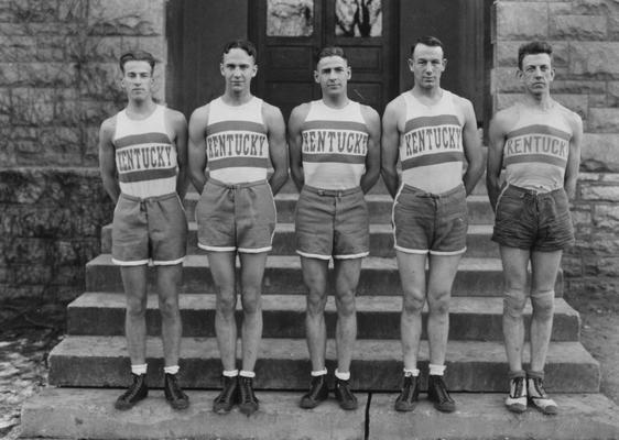 Basketball players, 1920 - Bill Poynes, Gilbert Smith, Jimmie Wilhelm, Freddie Fest, William Wilkerson