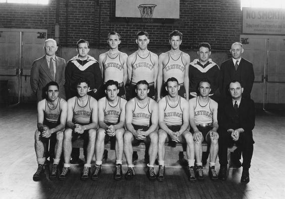 Basketball team, 1931-1932 season, Coach Adolph Rupp, first row, last person on right
