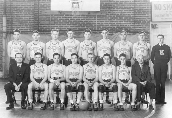 Basketball team, circa 1930, Coach Adolph Rupp, first row, last person on right