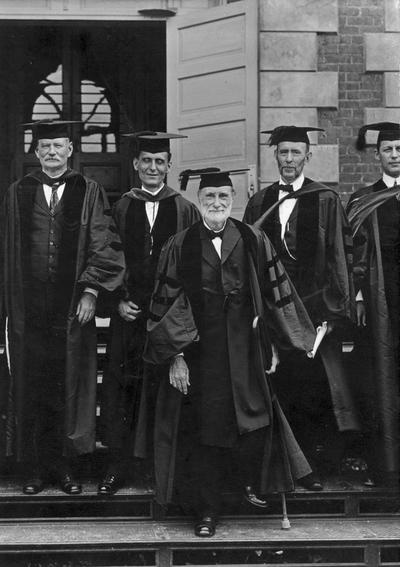 Graduation, 1917, President Henry Barker, on left and President Emeritus James Patterson, center, Photographer, Leon Frankel