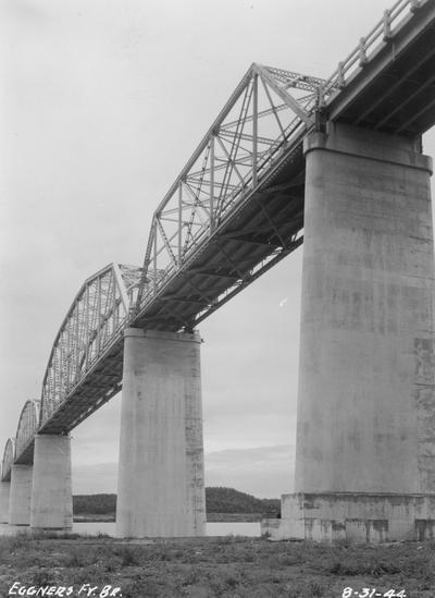 Under side view of Eggness Ferry Bridge, 1944