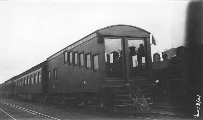 Cincinnati, New Orleans, and Texas Pacific Railroad inspection car S1 at rear of train, ca. 1910