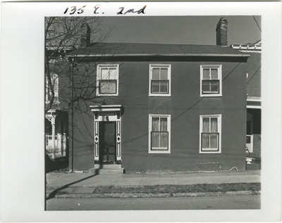135 East 2nd [Second] street. Built in 1838 by Thomas K. Layton. House was sold by Layton's heirs in 1963 to Sarah Aubrey. Bought by Thomas P. Dudley in 1869