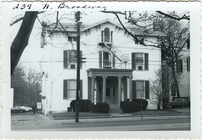 239 North Broadway, distant front view. Built for Thomas K. Layton in 1839 then purchased by Allen H. Clark in 1842, then Robert B. Hamilton in 1852