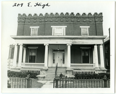 209 East High street. May have been built by John McMurtry for Jesse Bayles after 1840. Probably remodeled by John McMurtry for James Burnie Beck after 1848