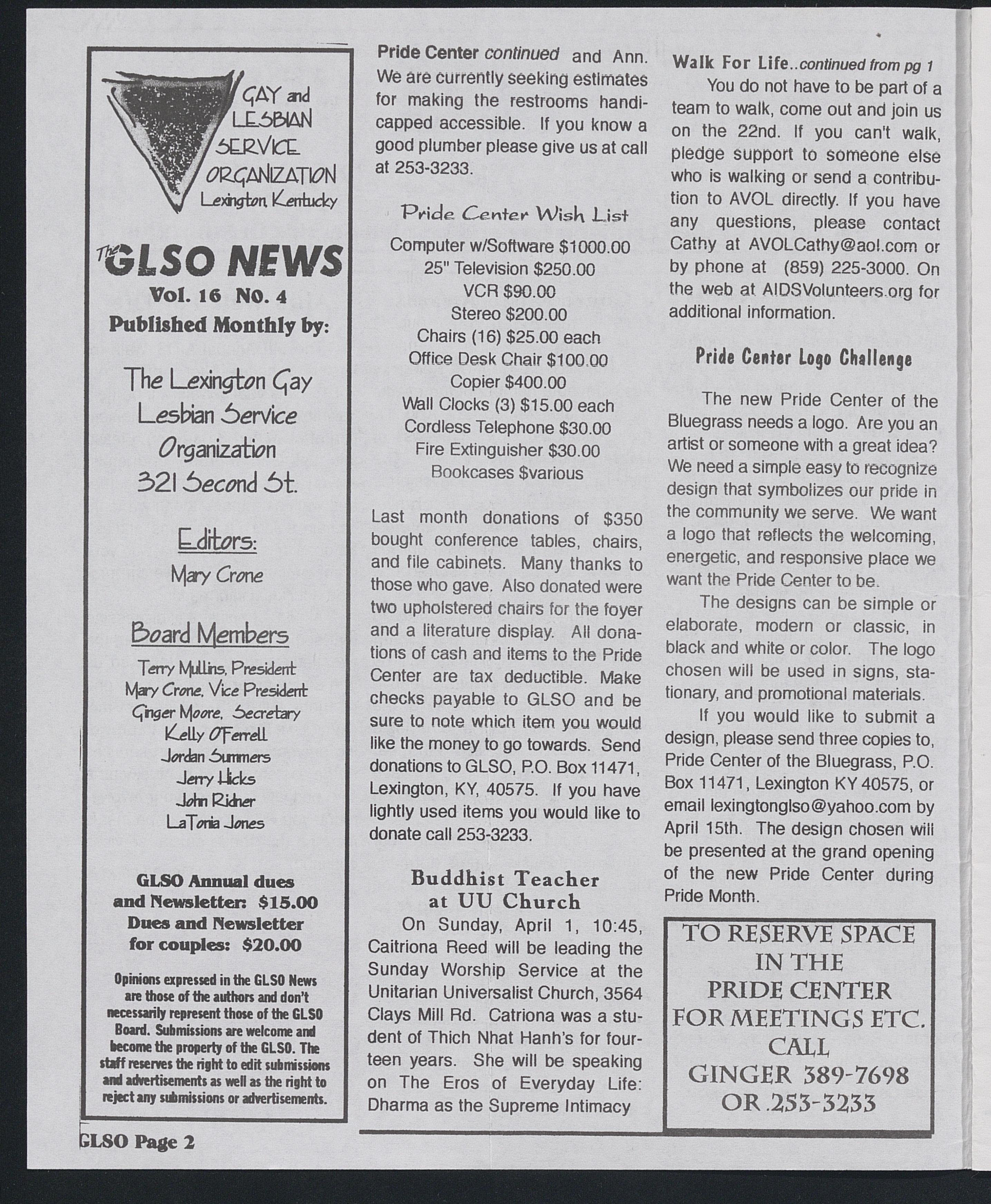 GLSO News, April 2001