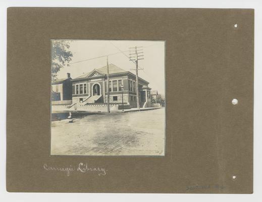 Carnegie Library; handwritten on back of photographic mounting