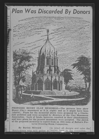 Internegative of an illustration of the proposed Henry Clay Memorial in 1855