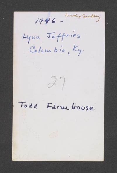 Lyuu Jeffies, Todd Farmhouse, Columbia, Kentucky