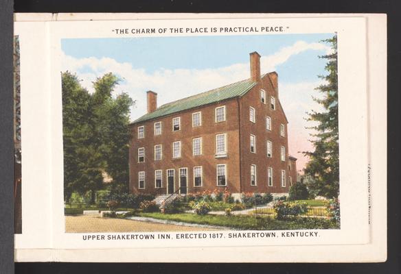 Souvenir folder of Shakertown Inn, Shaker Village of Pleasant Hill, Kentucky in Mercer County