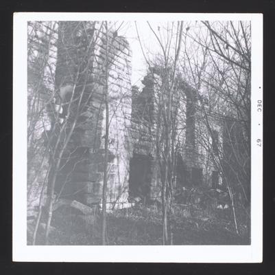 Ruins of the Colonel John Smith House on Elkhorn Creek, 7 miles east of Frankfort, Kentucky in Franklin County, burned down in July 1961