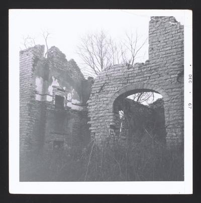 Ruins of the Colonel John Smith House on Elkhorn Creek, 7 miles east of Frankfort, Kentucky in Franklin County, burned down in July 1961