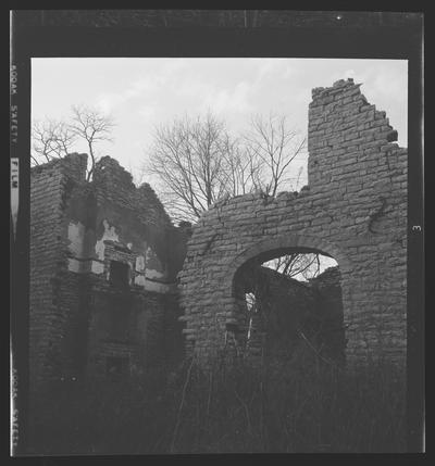 Ruins of the Colonel John Smith House on Elkhorn Creek, 7 miles east of Frankfort, Kentucky in Franklin County, burned down in July 1961