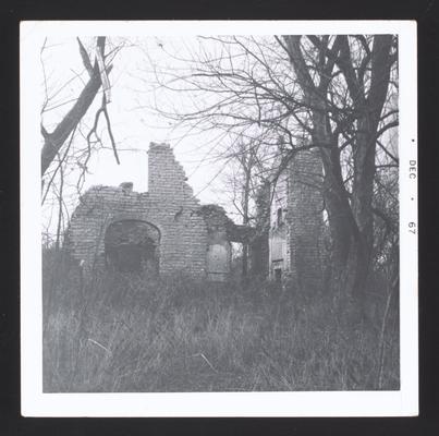 Ruins of the Colonel John Smith House on Elkhorn Creek, 7 miles east of Frankfort, Kentucky in Franklin County, burned down in July 1961