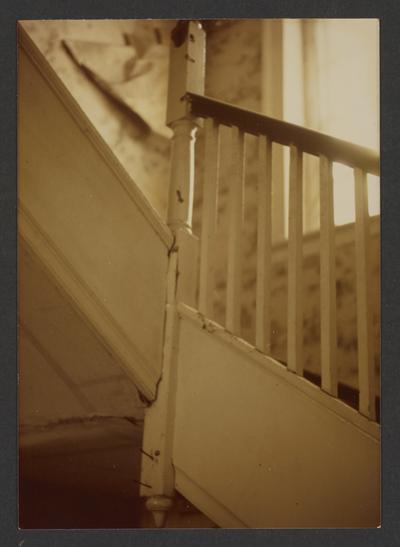 Stair detail with part of the railing gone at the Willis House, unknown location in Kentucky