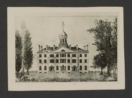 Photo of a drawing of Transylvania University Main Building, built in 1816 and destroyed in 1829, designed by Mathew Kennedy, Lexington, Kentucky in Fayette County