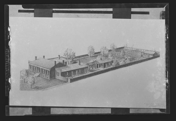 Wolfe carbon pencil perspective of the Francis Key Hunt House by Clay Lancaster, taken from the Bettye Lee Mastin Collection