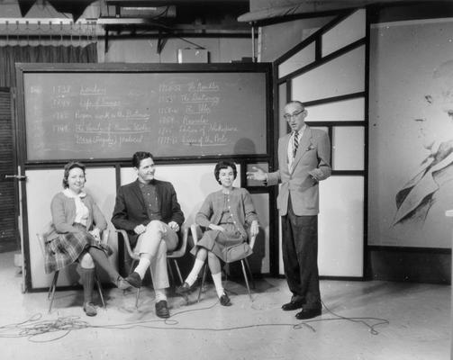 Televised Survey of English Literature class, with Dr. Arthur L. Cooke: Kathryn White, Robert (Bob) Cooke, Junelle Simmons