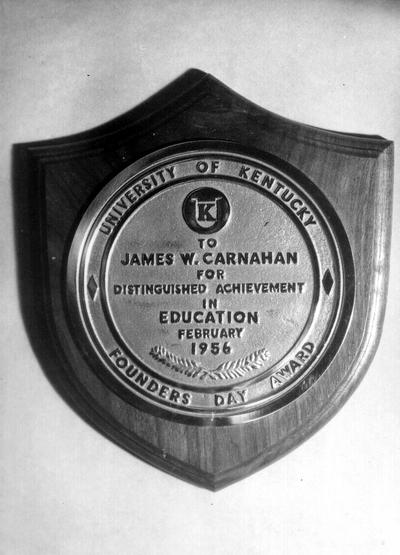 Plaque for James W. Carnahan, for Founders Day