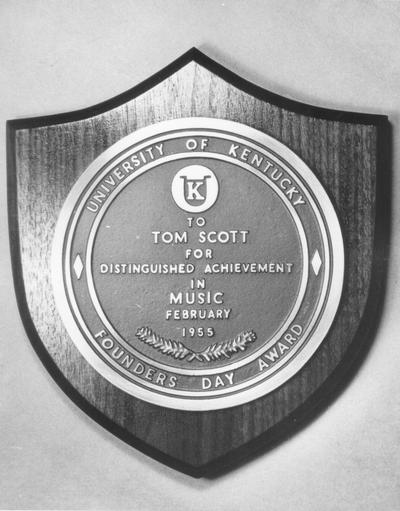 Plaque for Tom Scott for Founders Day