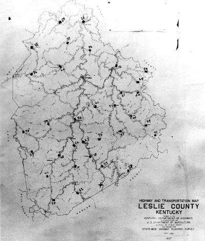 1937 Highway and Transportation Map of Leslie County Kentucky