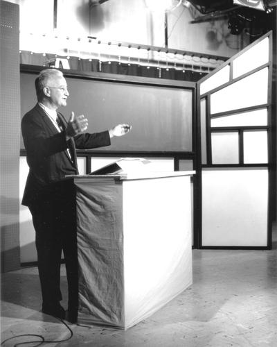 Professor George Brody in WLEX studio for televised class