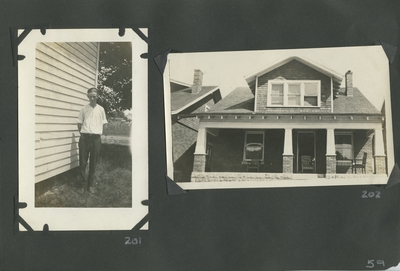 man standing at the side of the house; exterior of house