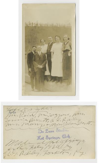 Left to right: Mr. Reid, Mr. [Jaggart?], Mrs. Jennie Barrett, O.L. Railey, Mrs. Murry, and Miss Velma Scott