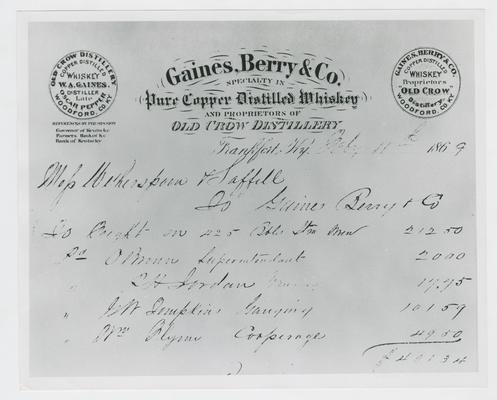 Bill of sale from Gaines, Berry and Co. Distilleries in Kentucky's 6th district