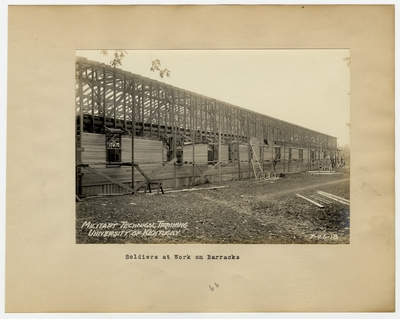 Soldiers at work on barracks