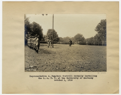 Representative J. Campbell Cantrill formally installing the S.A.T.C. at the University of Kentucky, October 1, 1918