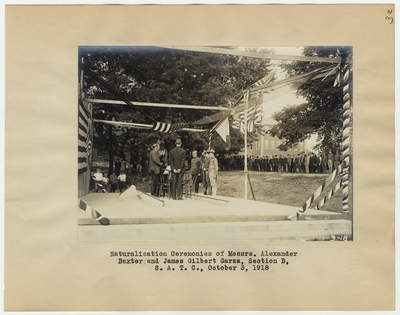 Naturalization ceremonies of Messrs. Alexander Baxter and James Gilbert Garza, Section B, S.A.T.C., October 3, 1918