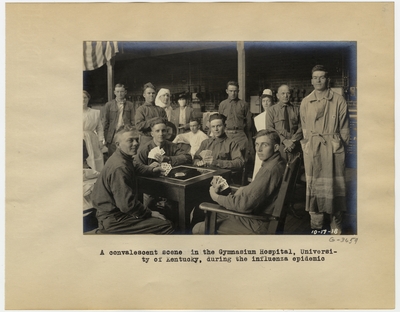 A convalescent scene in the Gymnasium Hospital, University of Kentucky, during the influenza epidemic