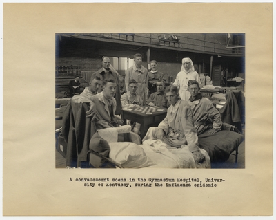 A convalescent scene in the Gymnasium Hospital, University of Kentucky, during the influenza epidemic