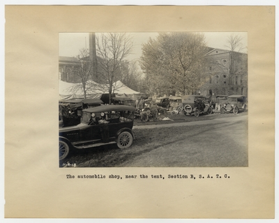 The automobile shop, near the tent, Section B, S.A.T.C