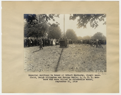 Memorial services in honor of Robert Hardesty, Virgil Mansfield, Ralph Allington and George Gayle, S.A.T.C. members who were killed in automobile wreck, September 12, 1918