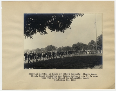 Memorial services in honor of Robert Hardesty, Virgil Mansfield, Ralph Allington and George Gayle, S.A.T.C. members who were killed in automobile wreck, September 12, 1918