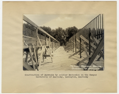 Construction of Barracks by Soldier Mechanics on the campus of University of Kentucky. Lexington, KY