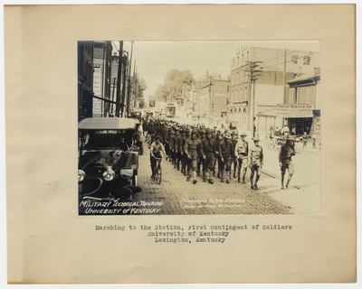 Marching to the station, First Contingent of Soldiers, University of Kentucky. Lexington, KY