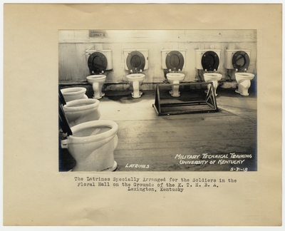 The latrines specially arranged for the soldiers in the Floral Hall on the grounds of the K.T.H.B.A. Lexington, KY