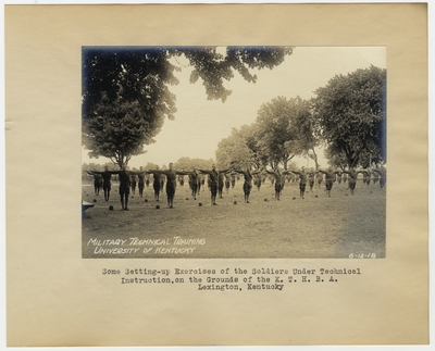 Some setting-up exercises of the soldier under technical instruction, on the grounds of the K.T.H.B.A. Lexington, KY