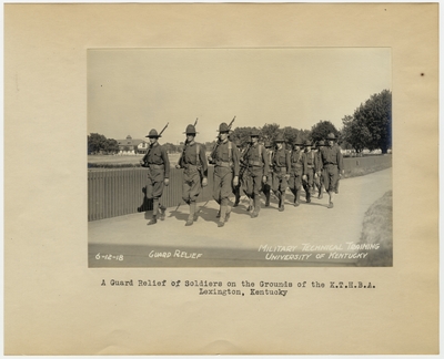 A guard relief of soldiers on the grounds of the K.T.H.B.A. Lexington, KY